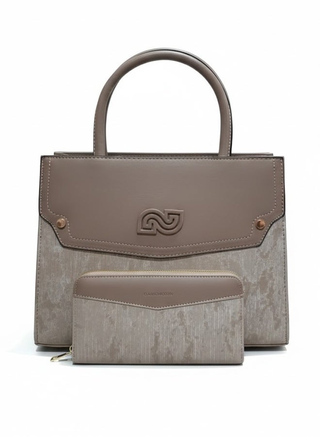 FUMES Mud brown Women’s Satchel Handbag with Matching Small Wallet – Structured Design, Solid Textured Finish, Elegant Office & Daily Carry Bag - Image 2